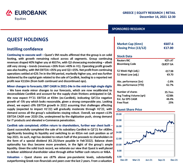 QUEST HOLDINGS - in quest for more